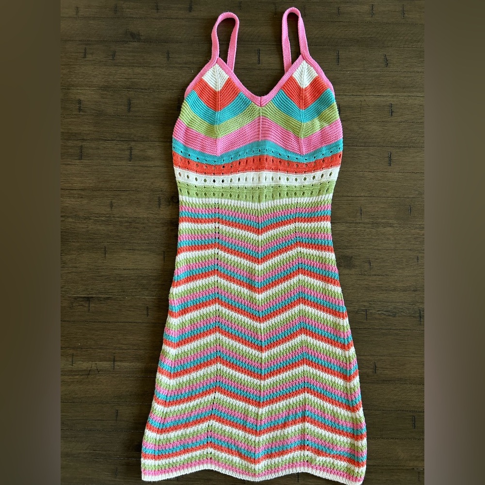 Macy's Multicolor Striped Crochet Mini Dress